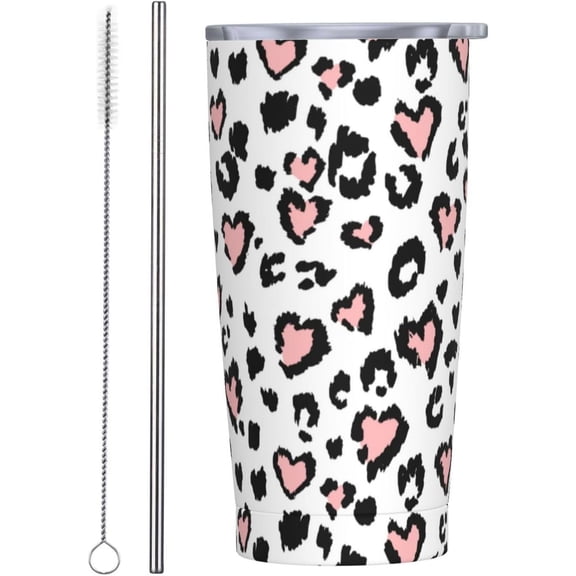 Pink Leopard Tumbler 20oz Animal Skin Stainless Steel Insulated Tumblers with Lid and Straw Leopard Print Travel Coffee Mug Tea Wine Cups Water Bottle Gifts for Women Leopard Lovers