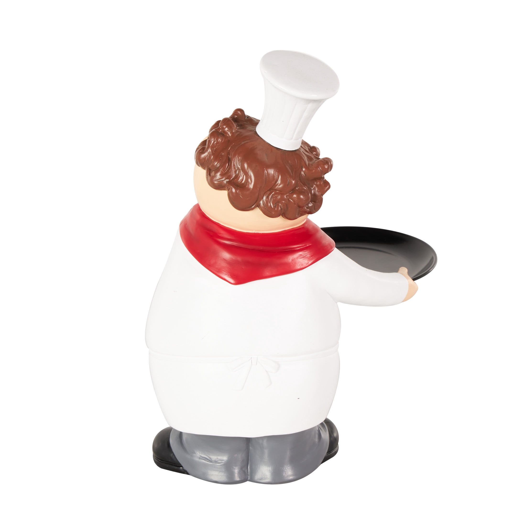 11" x 13" White Polystone Kitchen Decorative Figurine Chef Sculpture with Black Tray, by DecMode