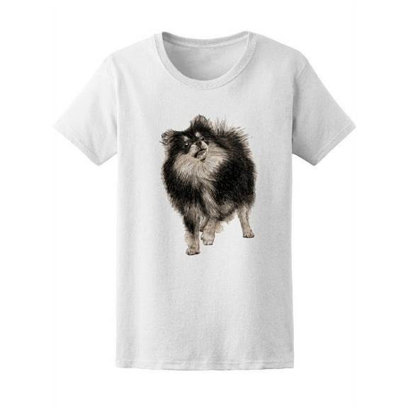 Funny & Crazy Pomeranian Sketch T-Shirt Women -Image by Shutterstock, Female Medium