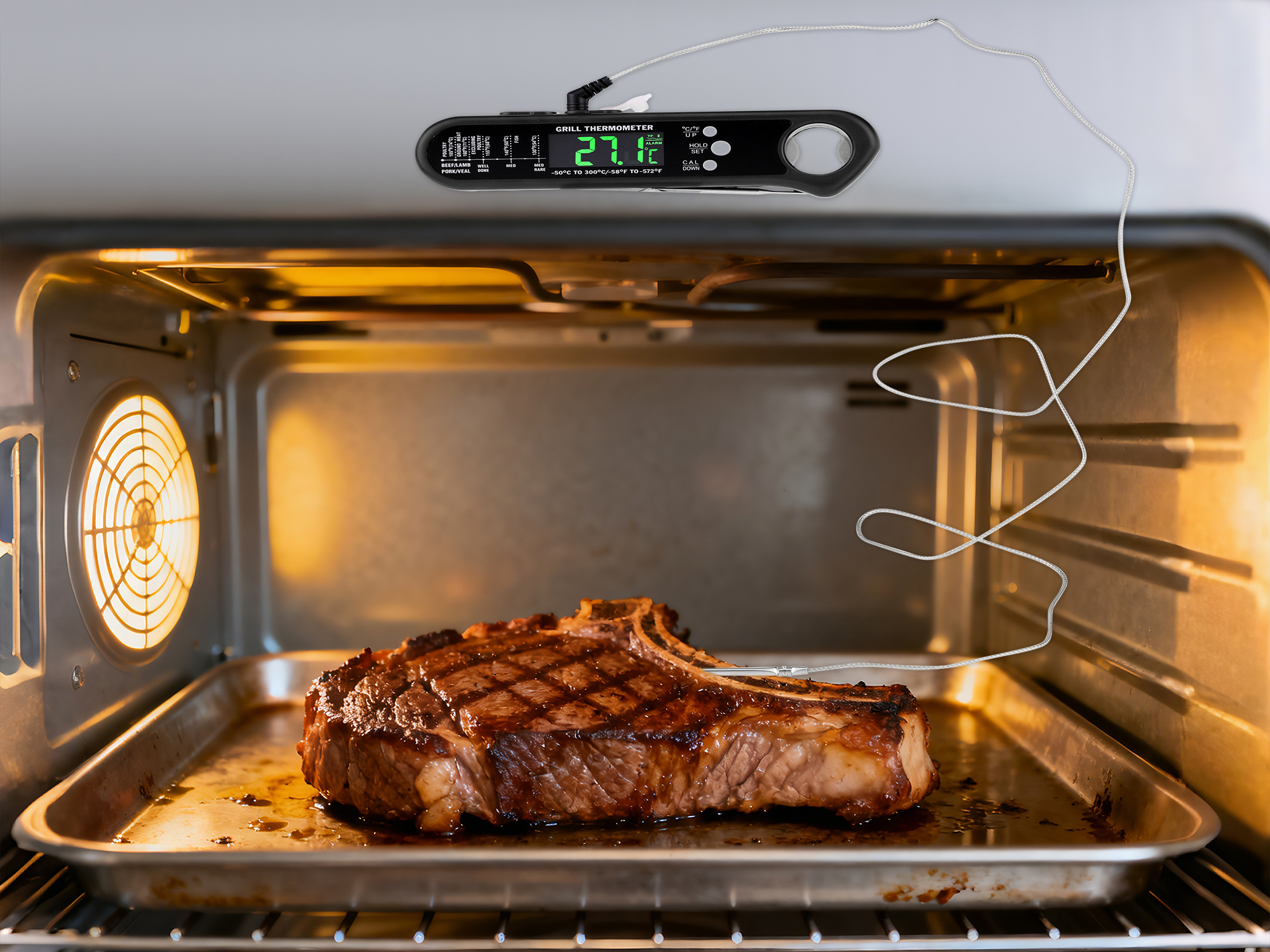 Unique Bargains Instant Read Food Thermometer Dual Probe Cooking Tool Black 6.3x1.4x0.7 in