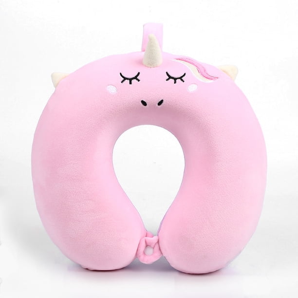 Almohada de viaje para niños, almohada de viaje de espuma viscoelástica de unicornio con broche, almohada de apoyo para el cuello de la cabeza del vuelo del avión en forma de U con funda lavable para adultos y niños pequeños, regalos para niños, niños y niñas BANYUO Electrónica