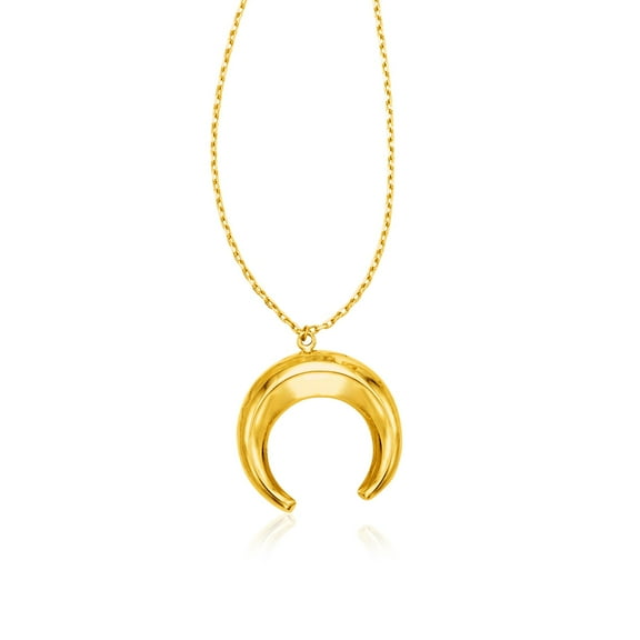 14k Yellow Gold 17 inch Necklace with Domed Moon Motif Pendant 17 in