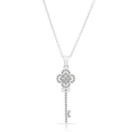 Tilo Jewelry Sterling Silver Clover Key Pendant Necklace with CZ Cubic Zirconia Stones | 18 Inch | Women & Unisex