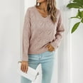 thumbnail image 4 of IROINNID Reduced Womens Sweater V-Neck Pullover Sweater Solid Color Loose Mid-Length Long Sleeve Love Hollow Out Recreational Knitting Sweater Tops, 4 of 5