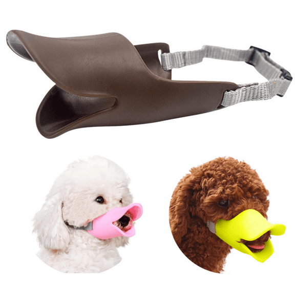 Anti Bite Duck Mouth Shape Dogs Muzzle Silicone Duck Bill Dogs Mouth Cover Adjustable Dog Muzzle Face Guard for Small Medium Dogs - Brown,L