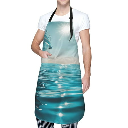 

Kdxio Turquoise Ocean Reflection Apron with Pockets Adjustable Kitchen Aprons for Men Women Waterproof Aprons for Cooking Drawing Crafting Baking Household Cleaning