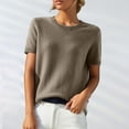 thumbnail image 2 of Women's Short Sleeve Sweaters Crew Neck Solid Color Pullover Sweater Lightweight Soft Knitted T-Shirt Tops Khaki XL, 2 of 8
