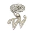 thumbnail image 2 of Stone Stud Script Initial W Pendant w/ 6mm 36" Cuban Chain Necklace, Silver-Tone, 2 of 4