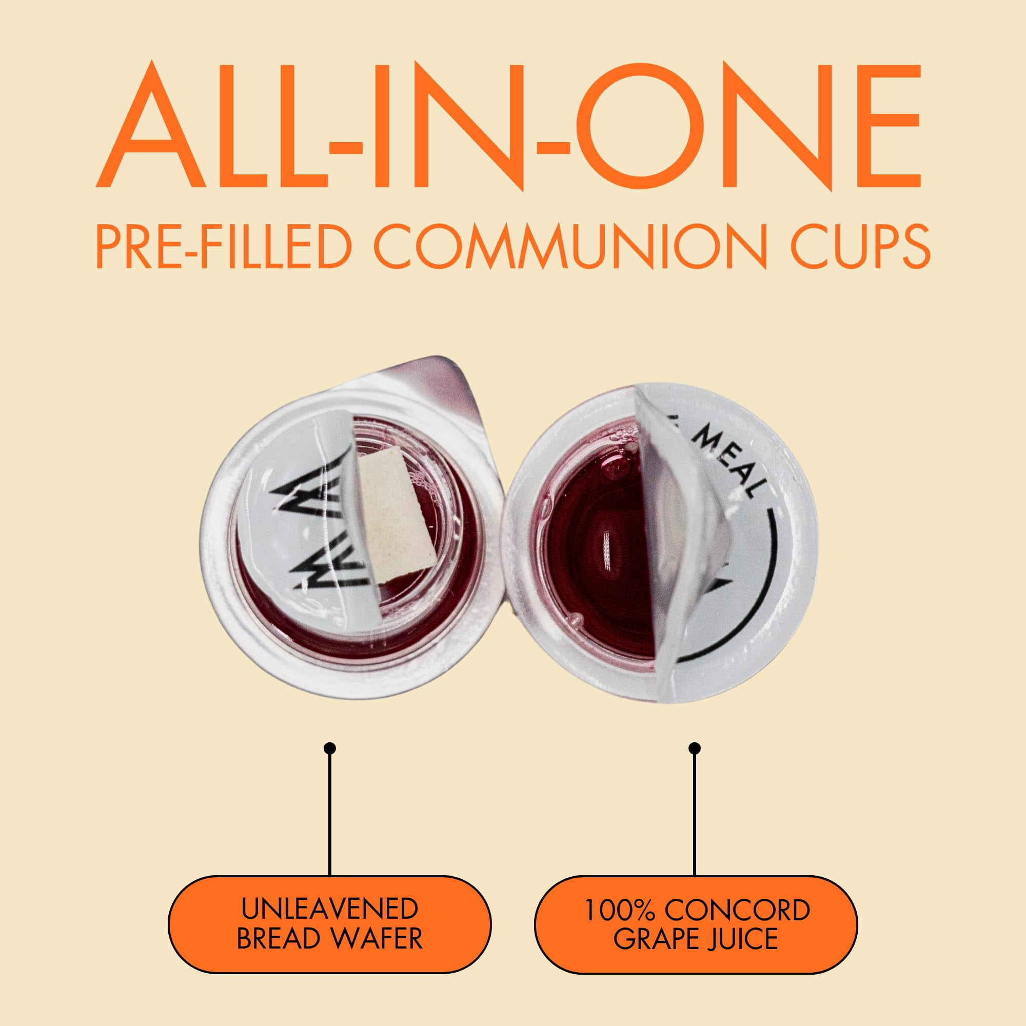 The Miracle Meal  Pre Filled Communion Plus Cups with 100% Concord Grape Juice & Wafer - Box of 100
