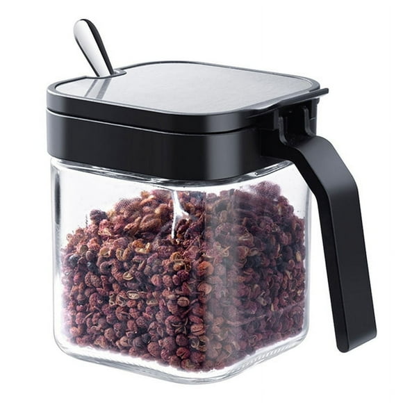 Spice Jars with Lids and Spoons Clear Glass Canisters Pots Seasoning Box Salt Container Sugar Bowl Set of 3
