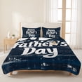 thumbnail image 3 of Queen Quilt Set 90''x96'', Happy Father's Day Lightweight Summer Bedspread Coverlet Set with 2 Pillow Shams, Navy Blue Shabby Wooden Grain Breathable All Season Quilt Bedding for Bedroom/Guest Room, 3 of 9