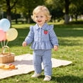 thumbnail image 2 of Staki Girls Fall Outfits Long Sleeve Button Up Shirt Tops Plaid Linen Pants Toddler Girl Clothes Gingham Outfit(Blue,18-24 Months), 2 of 7