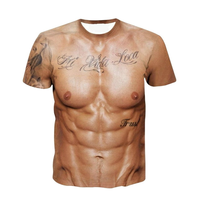 Tachiuwa T-Shirt Homme Manches Courtes Imprimé Muscle 3D avec Impression Numérique 3D Décontracté TG