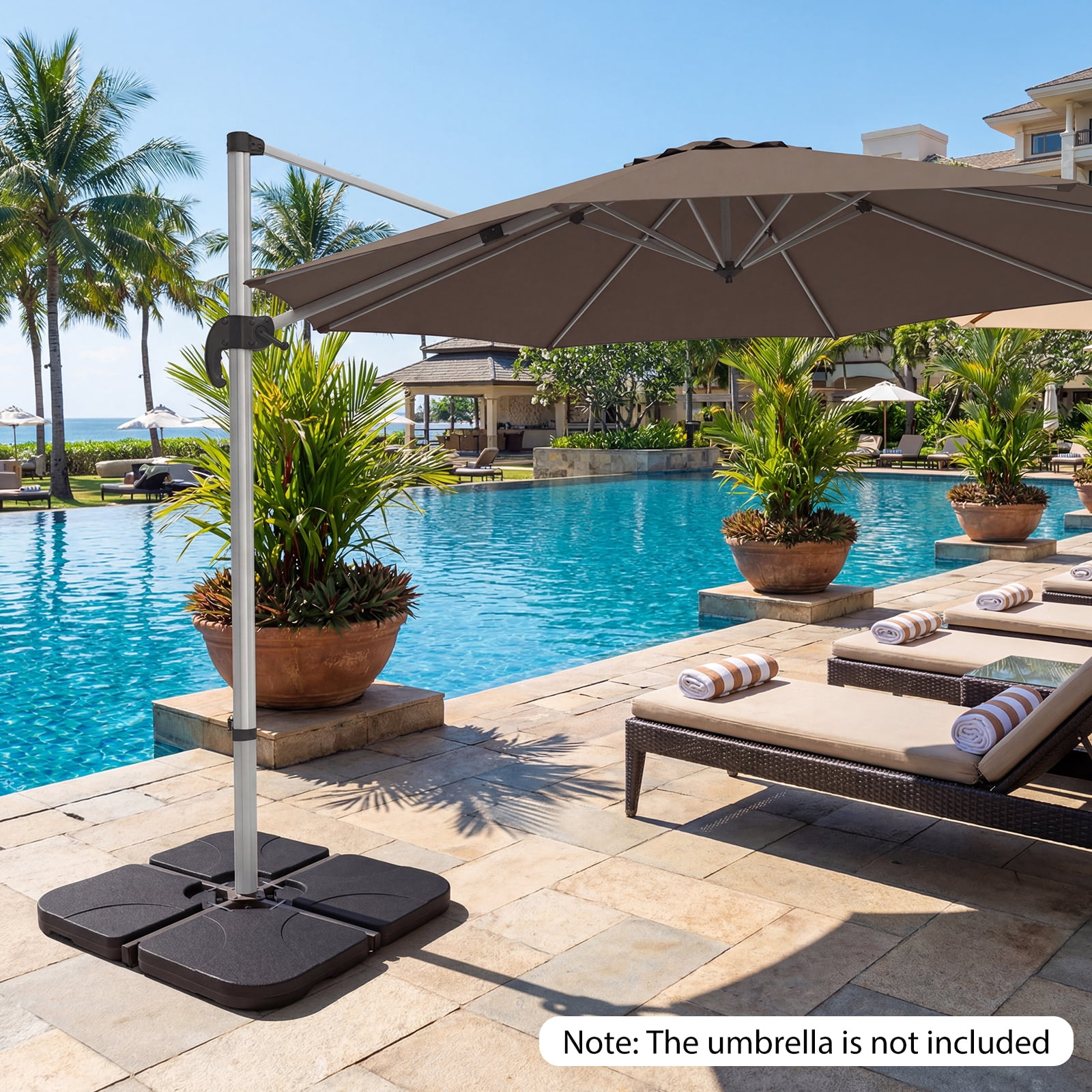 Patiojoy 4-Piece Heavy Duty Cantilever Umbrella Base 164 LBS/72 KG Square Patio Umbrella Stand with Easy-to-Fill Spouts