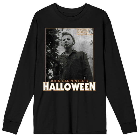 Mens Distressed Brown Halloween Mike Myers Long Sleeve Shirt-L