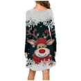 thumbnail image 4 of Christmas Dresses for Womens Holiday Dresses Christmas Womens Long Sleeve Crew Neck Deer Printed Soft Dress Fashion Party Swing Dress, 4 of 6