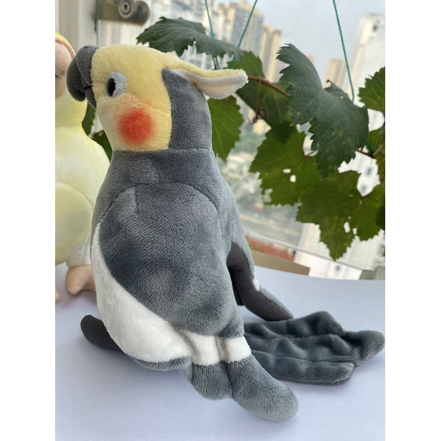 Simulación suave Mini tamaño realista cacatúa gris juguetes de peluche vida Real suave loro amarillo pájaros animales de peluche muñecas de juguete regalos