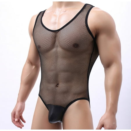 

Men s Mesh Bodysuit Underwear Sheer Sleeveless Jumpsuit Suspender Exercise Muscle Bodybuilding Jumpsuit plus Size Strapless Bra 46ddd Halter Lingerie for Women