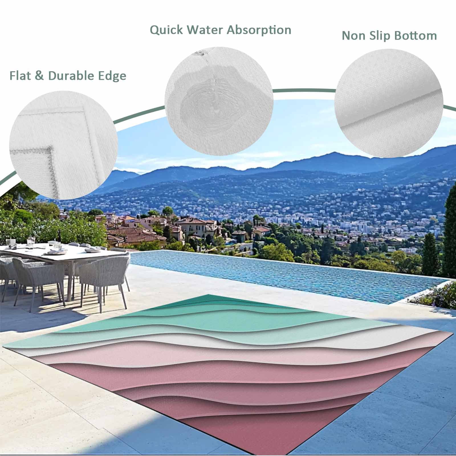 5' x 8' Outdoor Rug, Green Ombre Outdoor Washable Rug Large Floor Carpet, Modern Geometric Abstract Dark Red Cream Non Shedding Area Rug for Outside Patio RV Porch Deck Balcony Camping Living Room