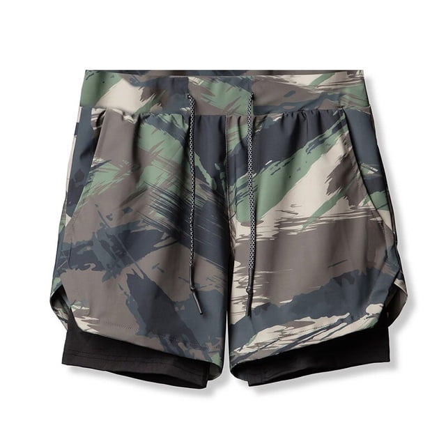 2023 Camo Running Shorts Hombres 2 en 1 de dos pisos de secado rápido GYM Sport Shorts Fitness Jogging Workout Shorts Hombres Deportes Pantalones cortos Tan Jianjun unisex