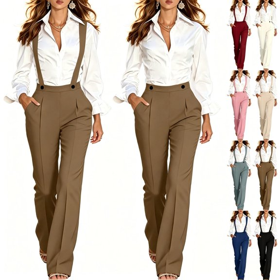 Tqcoqu Womens Casual Shoulder Strap Jumpsuit,Elastic Waistband Detachable Jumpsuit Long Pants Trousers,Beige Women's S-XXXL
