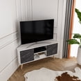 thumbnail image 2 of Lesson 47" Wide Corner TV Stand White & Black Marble Pattern, 2 of 7