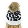 thumbnail image 4 of C.C Animal Print Soft Warm Knit Cuff Faux Fur Pom Beanie, Ivory, 4 of 4