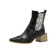 thumbnail image 1 of CEHVOM Women's Snake Print Colorblock Square Heel Side Zipper Mid Heel Knight Boots, 1 of 4