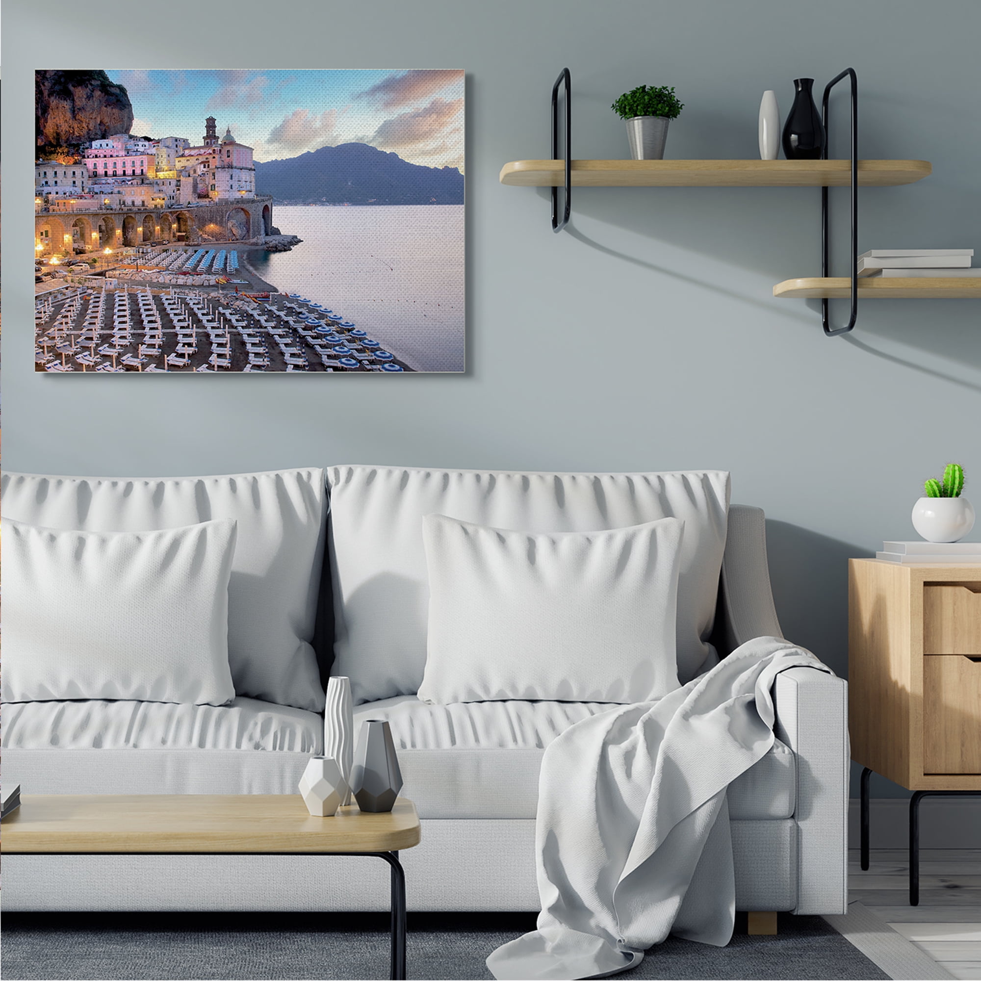 Stupell Industries Coastal Italian Beach Seaside Resort Cityscape Abstract Photography Gallery Wrapped Canvas Art Print Wall Art, 36 x 48
