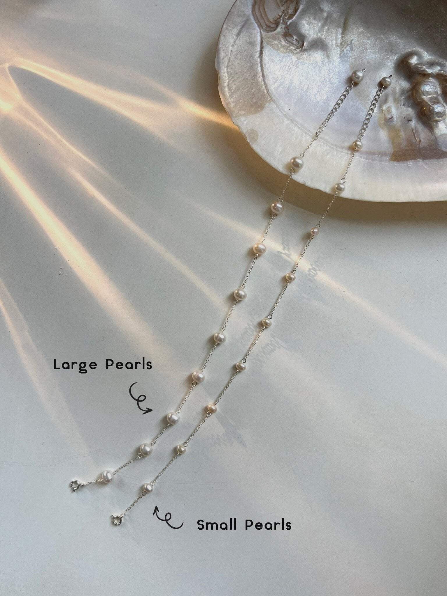S925 Freshwater Pearl Anklet, Silver Dainty Anklet