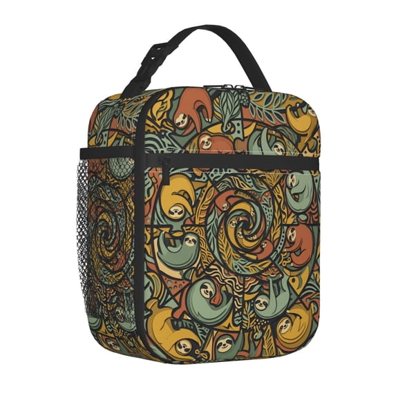 Sloth Lunch Bag Insulated Reusable Cooler Tote Portable Meal Prep Bag Side Mesh Pocket Work Office Picnic Travel