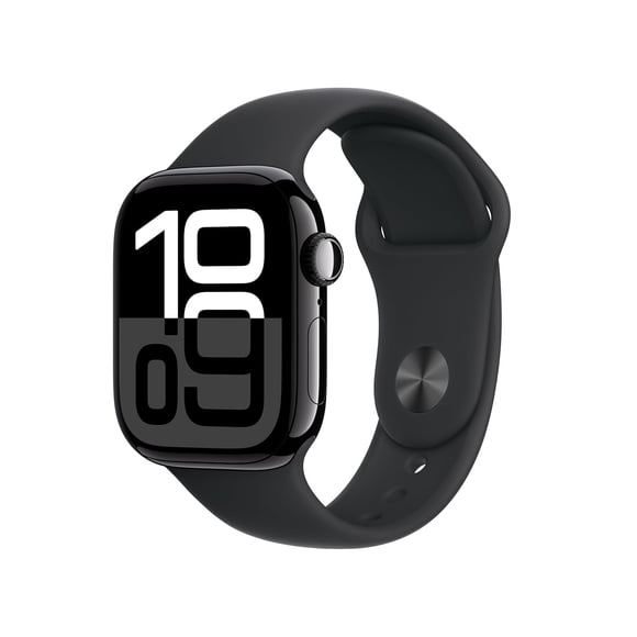 Open Box - Apple Watch Series 10 (GPS + Cellular) 42mm Jet Black Aluminum Case with Black Sport Band - Medium/Large