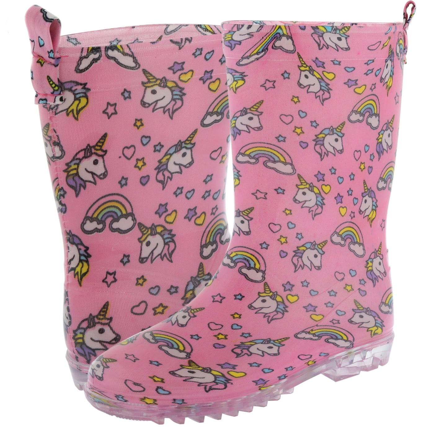 Shiny Magical Unicorn Printed with Back Pull Loop Toddler Girls Basic Body Jelly Rain Boot Pink Combo 9/10