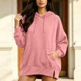 thumbnail image 6 of DYTTDG Women's Solid Color Drawstring Hoodie, Long Sleeve Loose Casual Pullover With Kangaroo Pocket Side Slit Hem for Daily Wear, 6 of 7