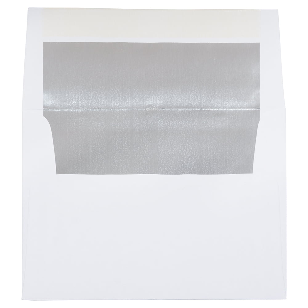 JAM A7 Foil Lined Invitation Envelopes, 5 1/4 x 7 1/4, White with Silver Foil, Bulk 250/Box