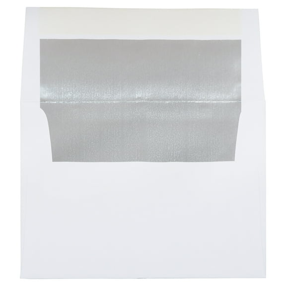JAM Paper A7 Foil Lined Invitation Envelopes, 5 1/4 x 7 1/4, White with Silver Foil, 25/Pack