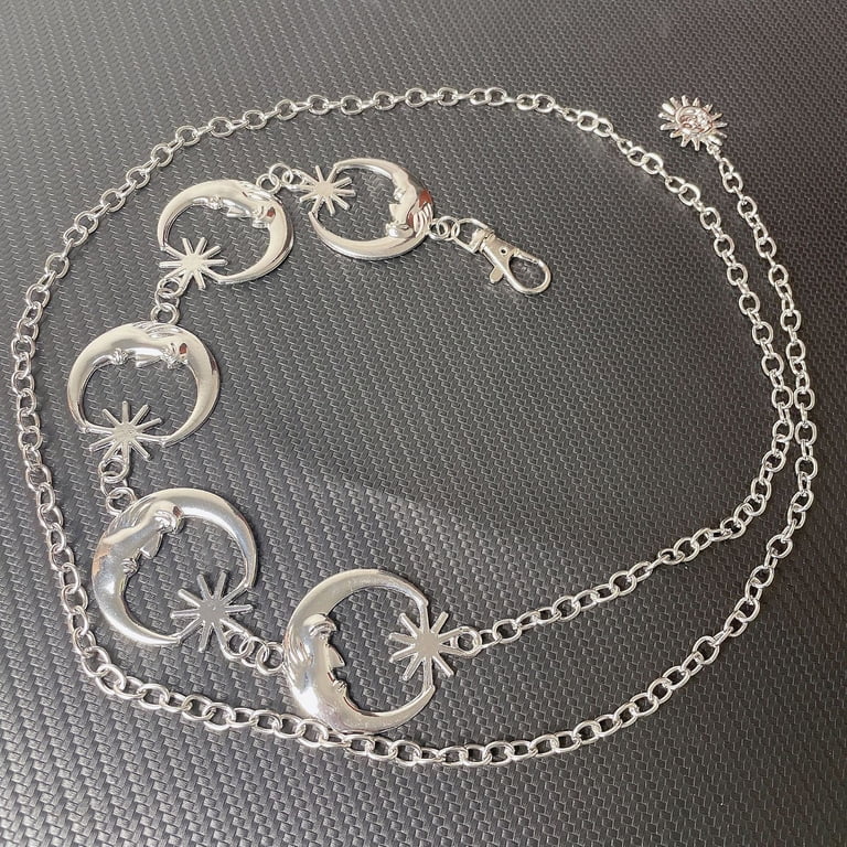 Moon Star Metal Waist Chain Sun Pendant Belly Belt Body Chains Metal Crescent Moon and Star Belt, Vintage Vibe Costume  main image 3