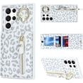 thumbnail image 3 of Samsung Galaxy S22 Ultra 5G Phone Case for Women with Card Holder,Samsung S22 Ultra Case Wallet Crossbody Lanyard with Strap,Credit Card Slots Kickstand Case with Ring Holder,6.8",White Leopard, 3 of 14