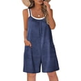 thumbnail image 6 of Oiangi Sleeveless Rompers for Women Spaghetti Strap Pleated Jumpsuits Causal Summer Beach Overalls with Pockets Navy L, 6 of 6