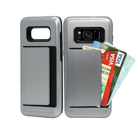 Brand New Armor Rugged Case with Dual Layer Design and Card Clip Holder for Samsung Galaxy S8 Plus (SILVER) - Non Retail
