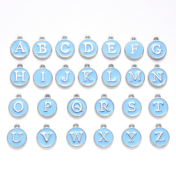 Qarigey 26 piezas de abalorios con letras iniciales que hacen hallazgos colgante colgante de aleación plana de doble cara para accesorios de Ropa, zapatos y accesorios Miscelánea Azul Qarigey AP010310-02