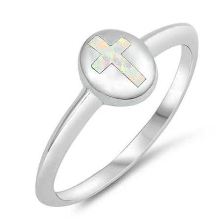 White Simulated Opal Christian Cross Purity Ring .925 Sterling Silver Band Size (The Best Christian Bands)