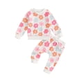 thumbnail image 2 of Aojekbee Toddler Girl Fall Outfits Floral Print Crew Neck Long Sleeve Sweatshirts and Long Pants 2Pcs Clothes Set, 2 of 10