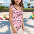 thumbnail image 3 of Uorisanigo Kids One Piece Bathing Suits for Girls Size 11-12 Ruffle Shoulder Swimming Lessons Swimwear Adjustable Strap Quick Dry Athletic Practice Suit, Pink Leopard Print, 3 of 7