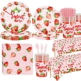 thumbnail image 1 of Ensemble de Vaisselle Jetable Imprimé Fraise Fête Anniversaire Lot T0, 1 of 8