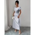 thumbnail image 6 of Elegant Grey Satin Cowl Neck Short Sleeve Maxi Dress For Day Or Evening Wear, 6 of 6