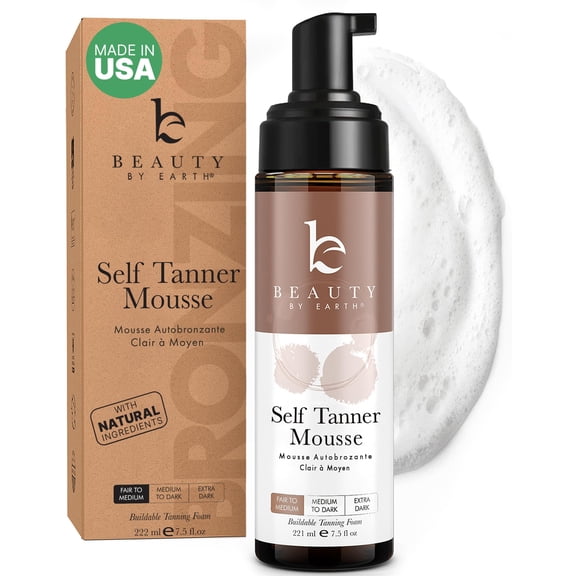 Self Tanner Mousse - USA Made with Natural & Organic Ingredients - Fair to Medium 7.5oz