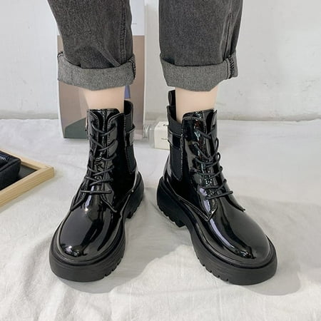 

NEGJ Fashion Autumn Women Ankle Boots Round Toe Lace Up Thick Sole Non Slip Comfortable Casual