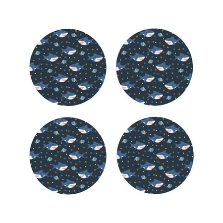 

Drink Coasters Set of 4 Cartoon Happy Cute Shark Leather Coasters for Coffee Table Protector Heat Resistant Cute Coasters for Home Decor Housewarming Gifts Bar Kitchen 4 Inch Round Shape