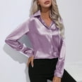 thumbnail image 5 of AKOEE Womens Button Down Satin Shirt Office Work Dressy Casual Lapel Collared Shirts Long Sleeve Business Silk Tops (Medium, Purple), 5 of 5